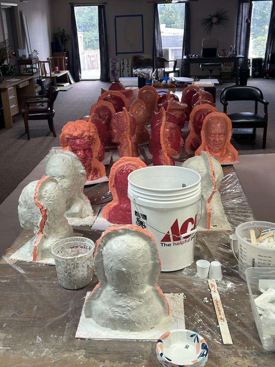 Beginning of plaster outside molds