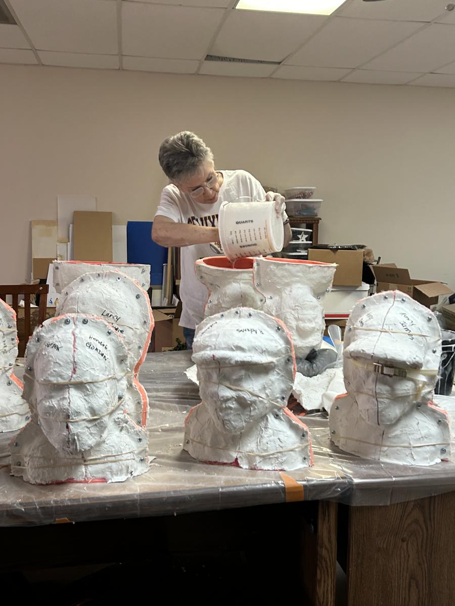 Starting the casting process with Hydrostone poured into the molds
