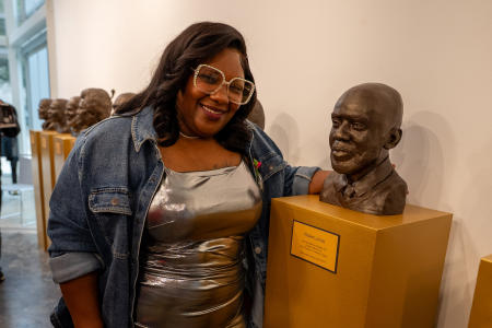 Kendra Jones with her husband Robert's bust