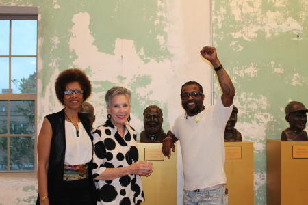 Connie Labat, Becky Gottsegen and Jerome Morgan with Jerome's bust
